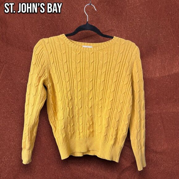 St. John's Bay Sweaters - St. John’s Bay Cable Knit Sweater – Women’s PS (Petite Small), Mustard Yellow